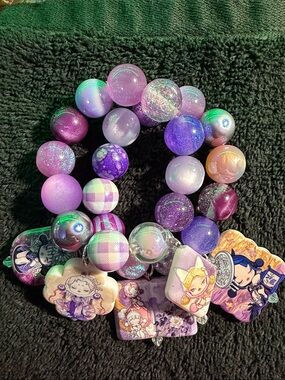 SP Purple and Lavender  Beaded Stretch Bracelet Set